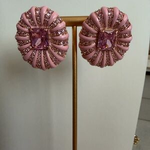 18 gold plated Pink zirconia Crystal Dome Statement Earrings - Women Jewelry